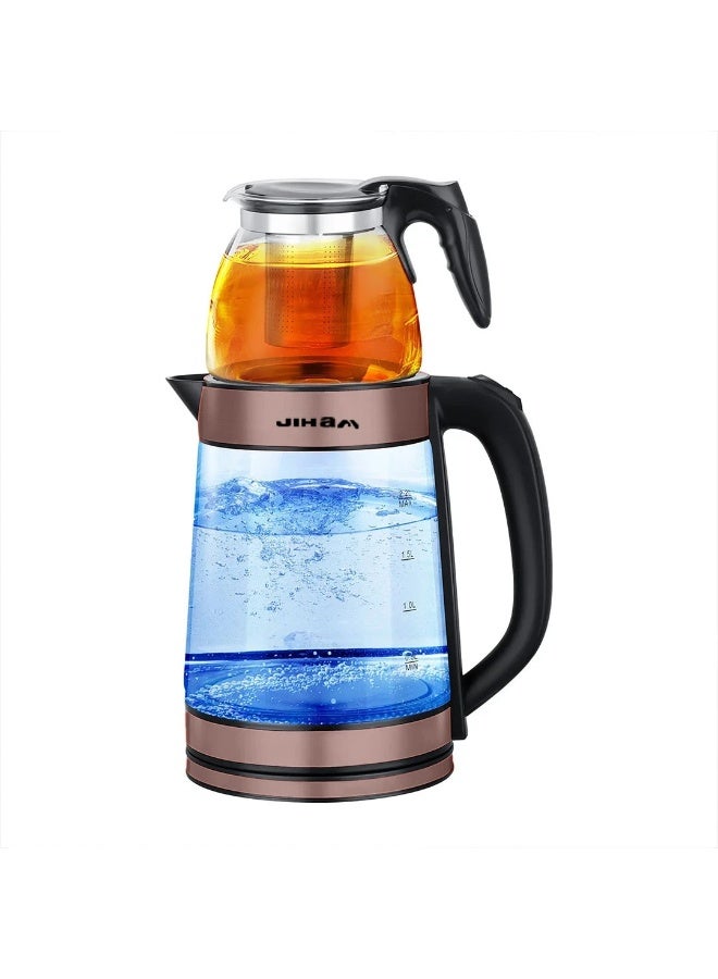 JIHAM EJ-80070 Electric Glass Tea Kettle 2.2 Liter Capacity, 2800W Fast Boil Power, EU Plug 220–240V, Stylish Bronze Finish, Heat-Resistant Glass and Plastic Water Kettle with Power Base - Image 2